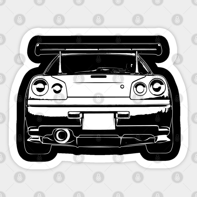 White Skyline GTR R34 Back View Sketch Art Sticker by DemangDesign